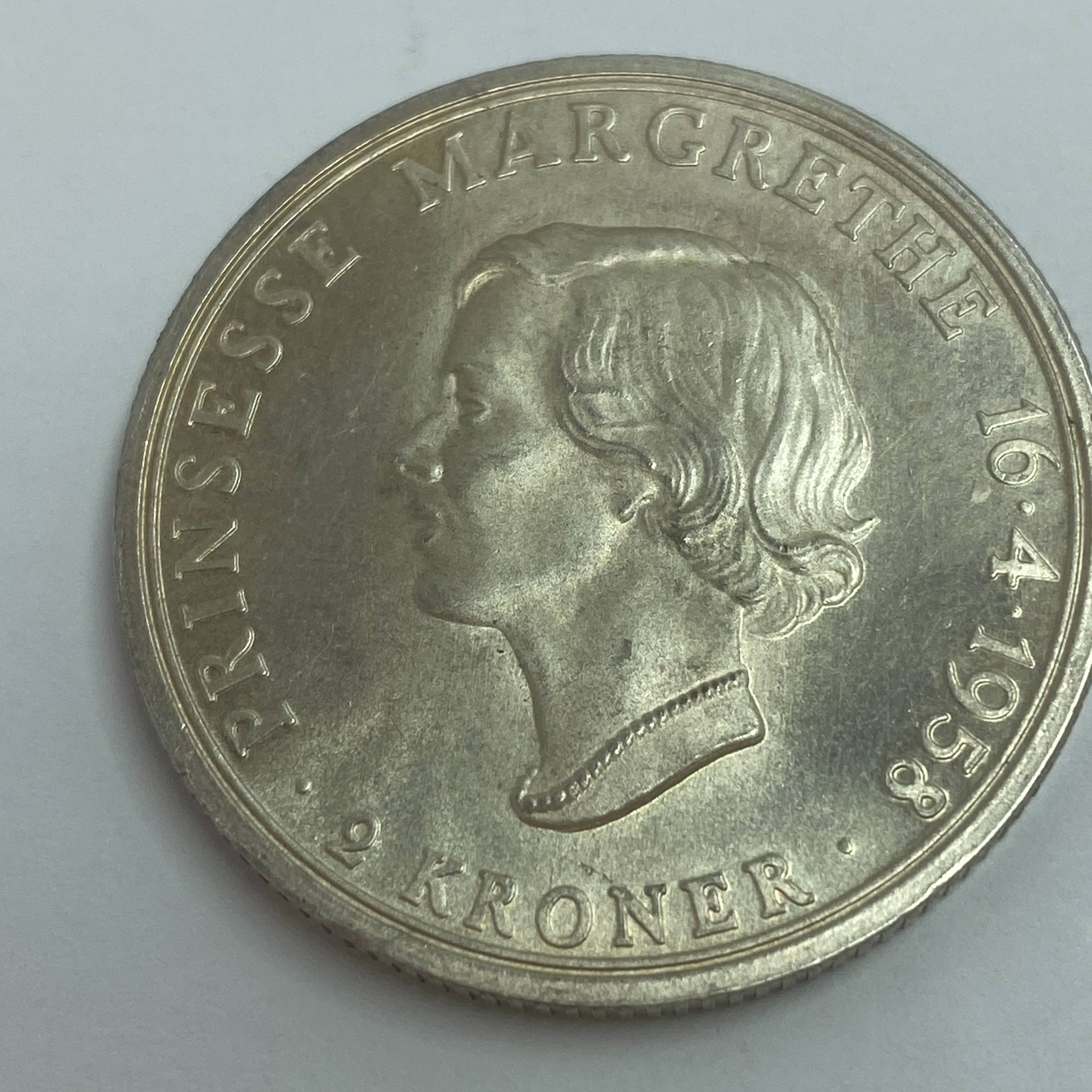 Монета 18-річчя принцеси Маргарет Данія 2 крони 1958 (1659487)